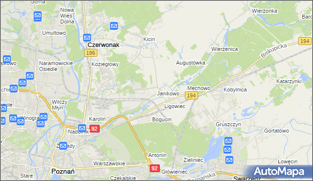 mapa Janikowo gmina Swarzędz, Janikowo gmina Swarzędz na mapie Targeo