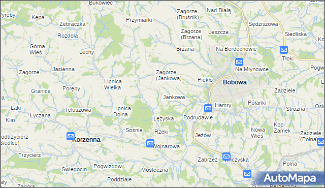 mapa Jankowa gmina Bobowa, Jankowa gmina Bobowa na mapie Targeo