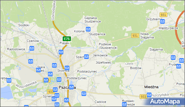mapa Jankowice gmina Pszczyna, Jankowice gmina Pszczyna na mapie Targeo