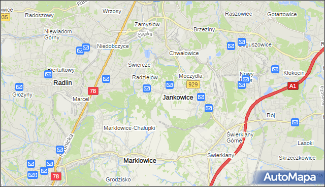 mapa Jankowice gmina Świerklany, Jankowice gmina Świerklany na mapie Targeo