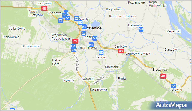 mapa Janów gmina Kozienice, Janów gmina Kozienice na mapie Targeo