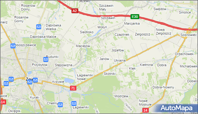 mapa Janów gmina Zgierz, Janów gmina Zgierz na mapie Targeo