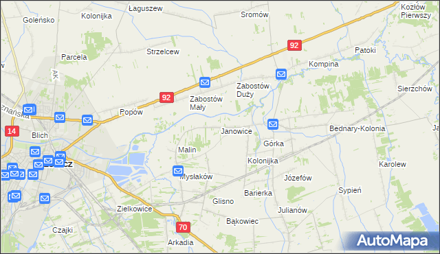 mapa Janowice gmina Nieborów, Janowice gmina Nieborów na mapie Targeo