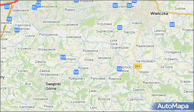 mapa Janowice gmina Wieliczka, Janowice gmina Wieliczka na mapie Targeo