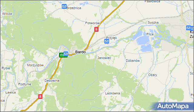 mapa Janowiec gmina Bardo, Janowiec gmina Bardo na mapie Targeo