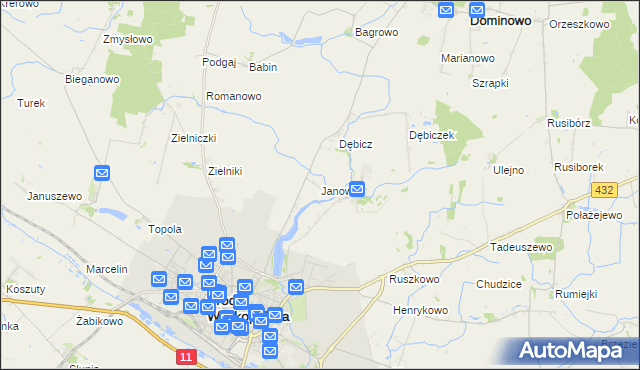 mapa Janowo gmina Środa Wielkopolska, Janowo gmina Środa Wielkopolska na mapie Targeo
