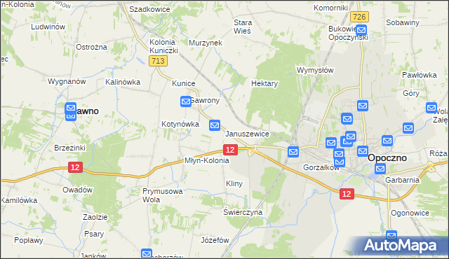 mapa Januszewice gmina Opoczno, Januszewice gmina Opoczno na mapie Targeo