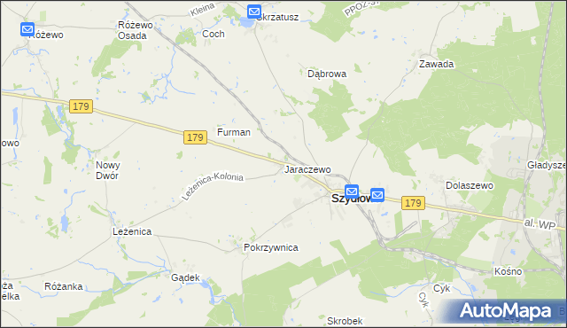 mapa Jaraczewo gmina Szydłowo, Jaraczewo gmina Szydłowo na mapie Targeo