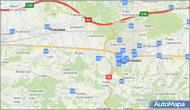 mapa Jasień gmina Brzesko, Jasień gmina Brzesko na mapie Targeo