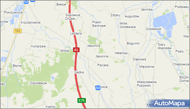 mapa Jasionna gmina Głowno, Jasionna gmina Głowno na mapie Targeo