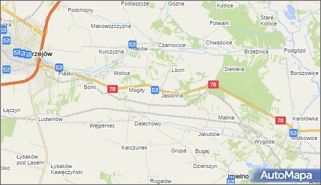 mapa Jasionna gmina Jędrzejów, Jasionna gmina Jędrzejów na mapie Targeo