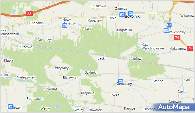 mapa Jaśki gmina Czastary, Jaśki gmina Czastary na mapie Targeo