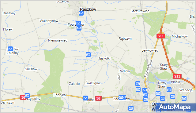 mapa Jaskółki gmina Raszków, Jaskółki gmina Raszków na mapie Targeo