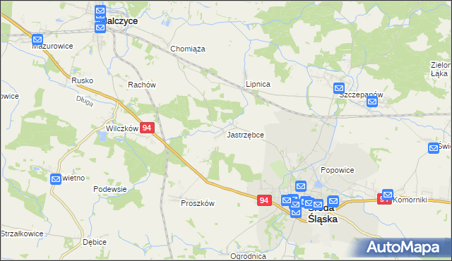 mapa Jastrzębce gmina Środa Śląska, Jastrzębce gmina Środa Śląska na mapie Targeo