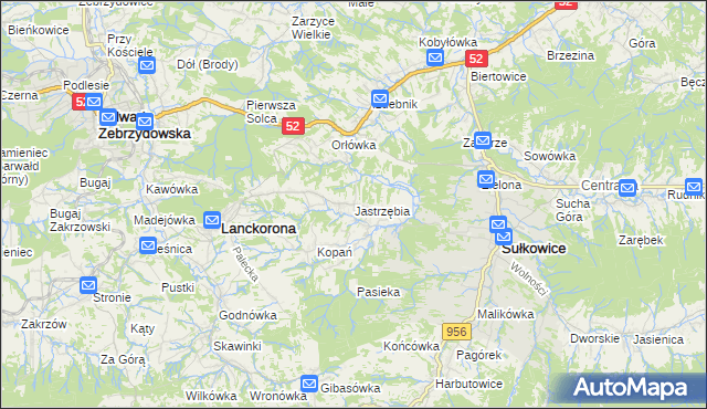 mapa Jastrzębia gmina Lanckorona, Jastrzębia gmina Lanckorona na mapie Targeo