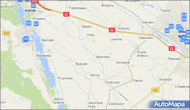 mapa Jaszkowo gmina Zaniemyśl, Jaszkowo gmina Zaniemyśl na mapie Targeo