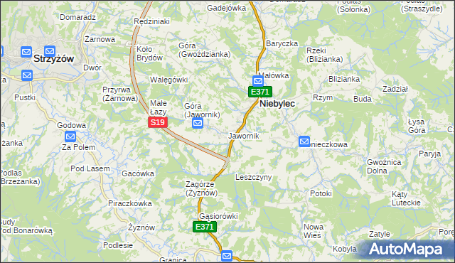 mapa Jawornik gmina Niebylec, Jawornik gmina Niebylec na mapie Targeo