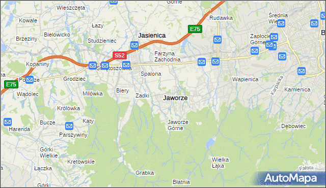 mapa Jaworze powiat bielski, Jaworze powiat bielski na mapie Targeo
