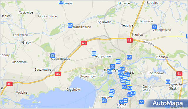 mapa Jędrzychów gmina Nysa, Jędrzychów gmina Nysa na mapie Targeo