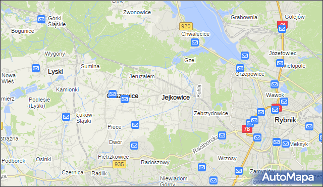 mapa Jejkowice, Jejkowice na mapie Targeo
