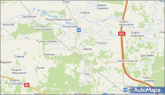 mapa Jelenie gmina Ostrów Mazowiecka, Jelenie gmina Ostrów Mazowiecka na mapie Targeo