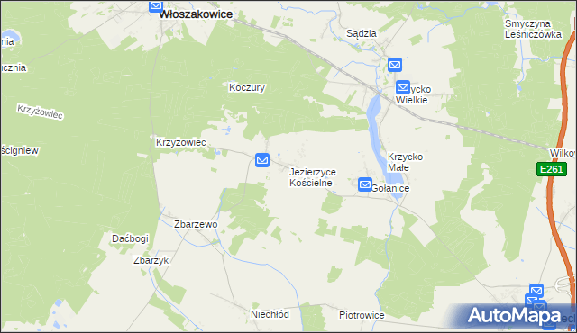 mapa Jezierzyce Kościelne, Jezierzyce Kościelne na mapie Targeo