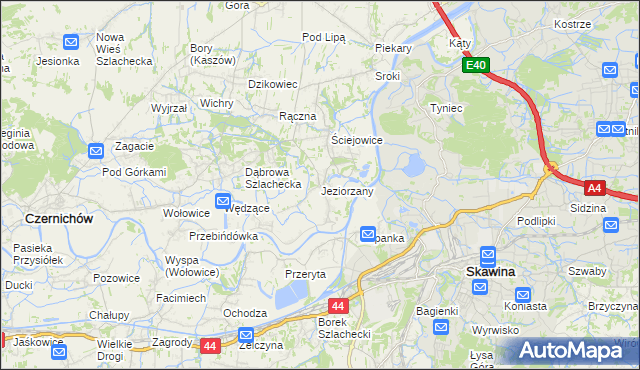 mapa Jeziorzany gmina Liszki, Jeziorzany gmina Liszki na mapie Targeo