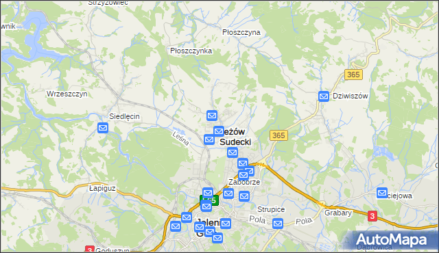 mapa Jeżów Sudecki, Jeżów Sudecki na mapie Targeo