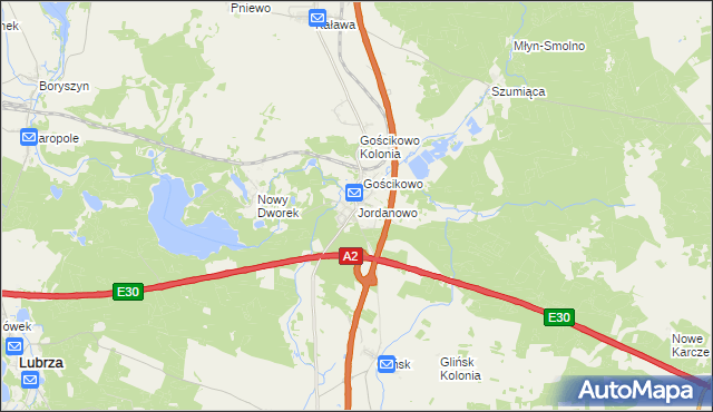 mapa Jordanowo gmina Świebodzin, Jordanowo gmina Świebodzin na mapie Targeo