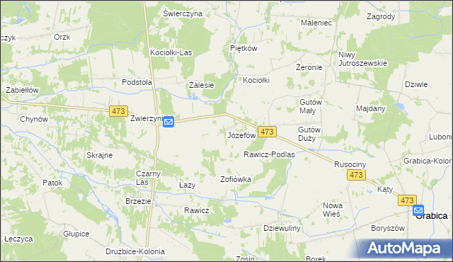 mapa Józefów gmina Drużbice, Józefów gmina Drużbice na mapie Targeo