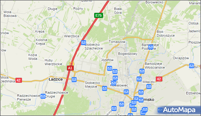 mapa Józefów gmina Ładzice, Józefów gmina Ładzice na mapie Targeo