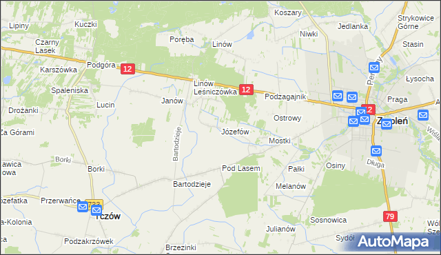 mapa Józefów gmina Tczów, Józefów gmina Tczów na mapie Targeo