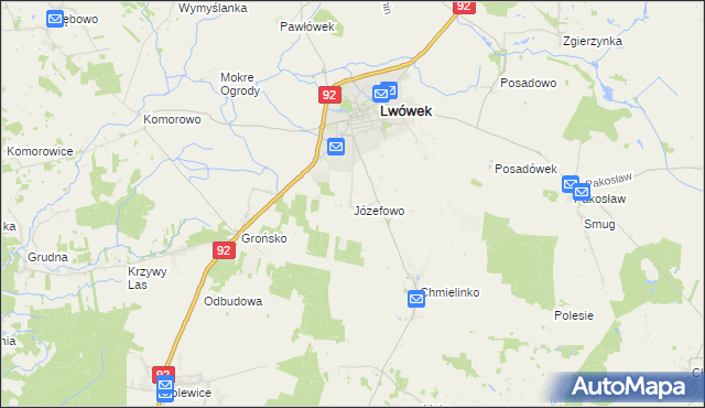 mapa Józefowo gmina Lwówek, Józefowo gmina Lwówek na mapie Targeo