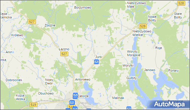 mapa Jurki gmina Morąg, Jurki gmina Morąg na mapie Targeo