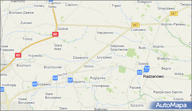 mapa Juryszewo, Juryszewo na mapie Targeo