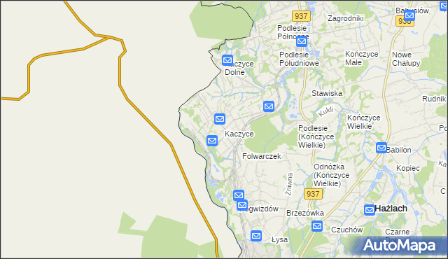 mapa Kaczyce gmina Zebrzydowice, Kaczyce gmina Zebrzydowice na mapie Targeo