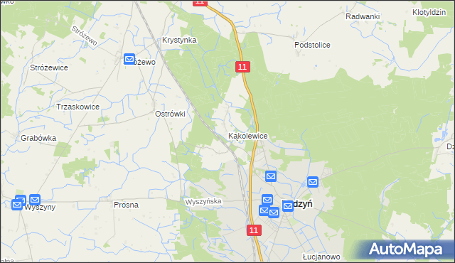 mapa Kąkolewice gmina Budzyń, Kąkolewice gmina Budzyń na mapie Targeo