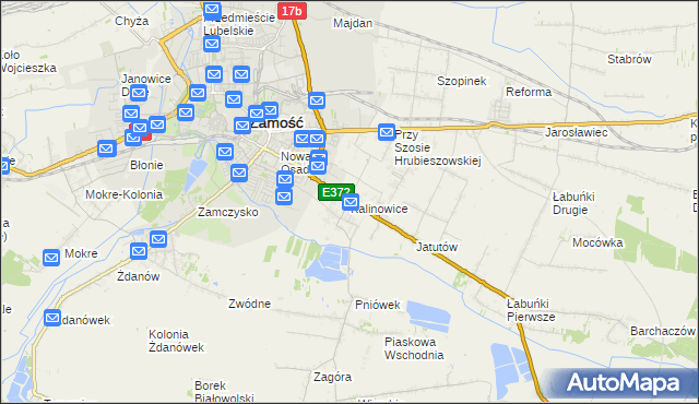 mapa Kalinowice gmina Zamość, Kalinowice gmina Zamość na mapie Targeo