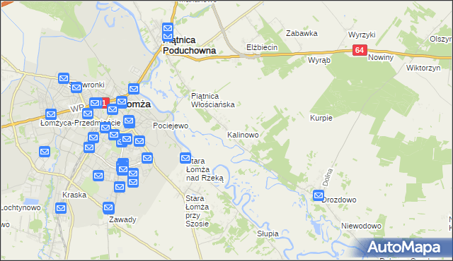 mapa Kalinowo gmina Piątnica, Kalinowo gmina Piątnica na mapie Targeo