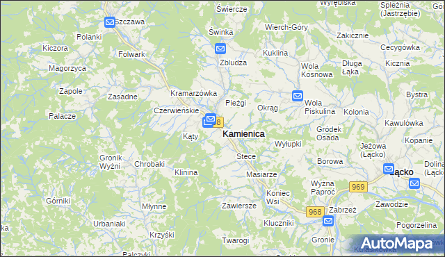 mapa Kamienica powiat limanowski, Kamienica powiat limanowski na mapie Targeo