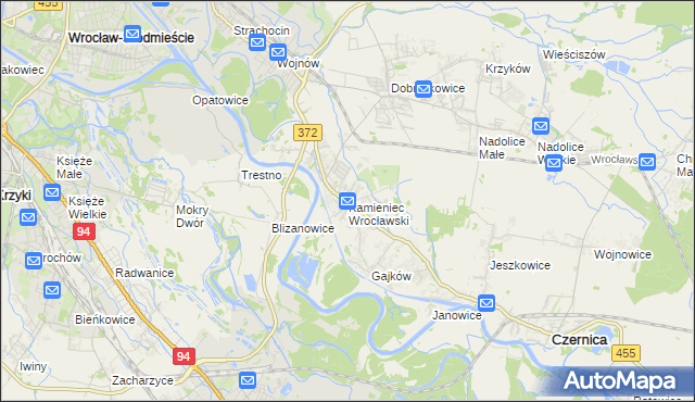 mapa Kamieniec Wrocławski, Kamieniec Wrocławski na mapie Targeo