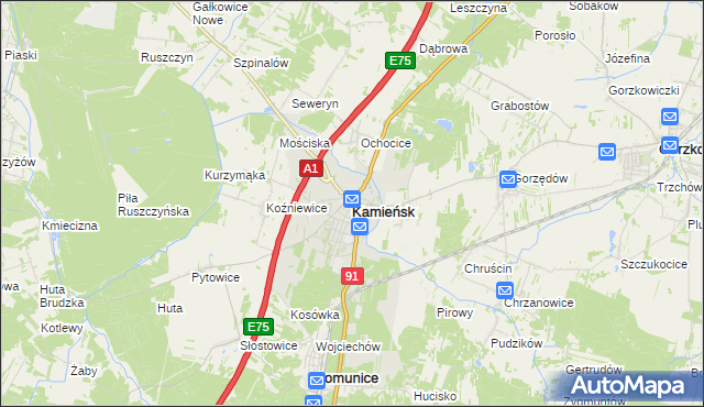 mapa Kamieńsk, Kamieńsk na mapie Targeo