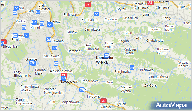 mapa Kamionka Wielka, Kamionka Wielka na mapie Targeo