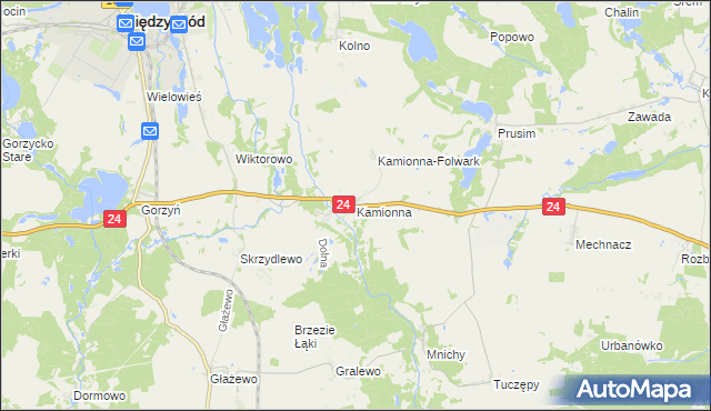 mapa Kamionna gmina Międzychód, Kamionna gmina Międzychód na mapie Targeo
