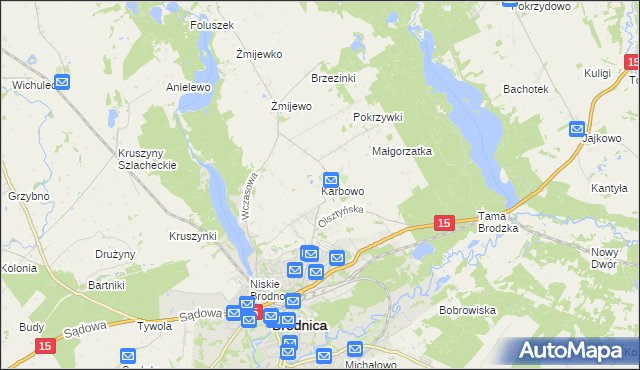 mapa Karbowo gmina Brodnica, Karbowo gmina Brodnica na mapie Targeo