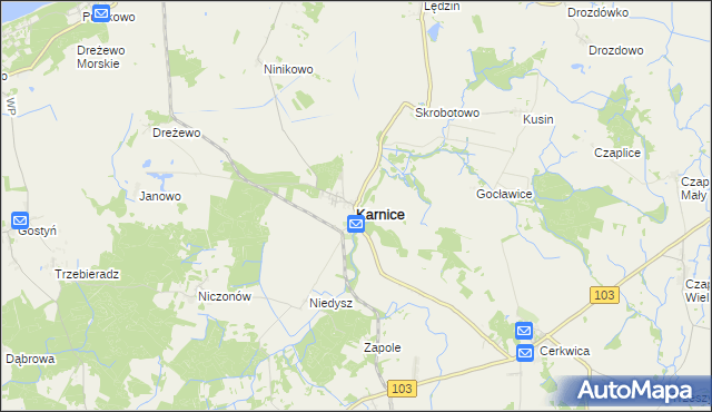 mapa Karnice powiat gryficki, Karnice powiat gryficki na mapie Targeo