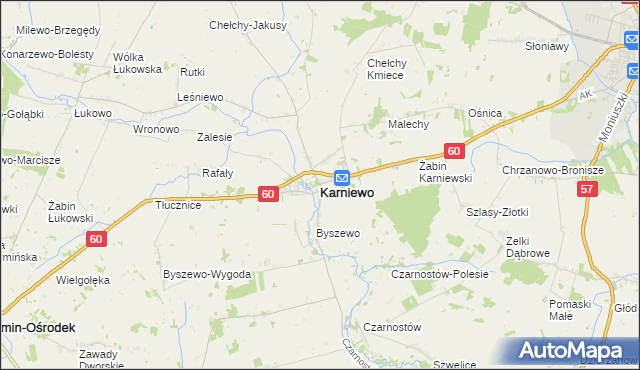 mapa Karniewo powiat makowski, Karniewo powiat makowski na mapie Targeo