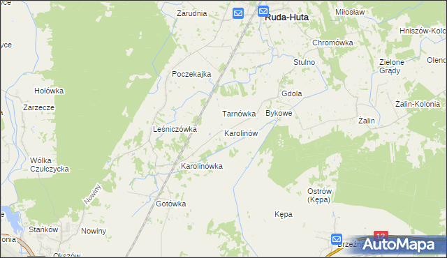 mapa Karolinów gmina Ruda-Huta, Karolinów gmina Ruda-Huta na mapie Targeo