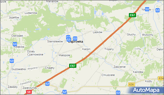 mapa Karpin gmina Dąbrówka, Karpin gmina Dąbrówka na mapie Targeo