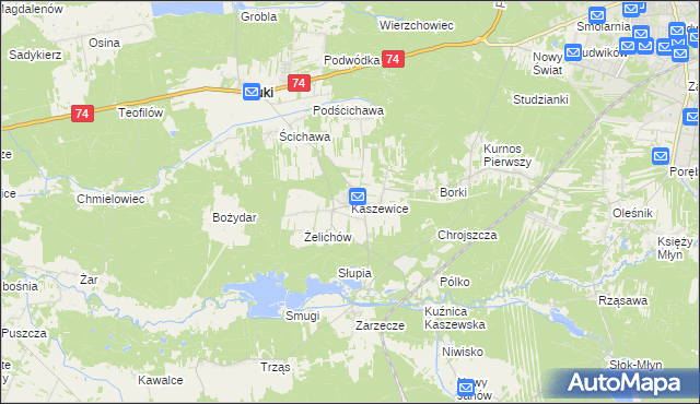 mapa Kaszewice, Kaszewice na mapie Targeo